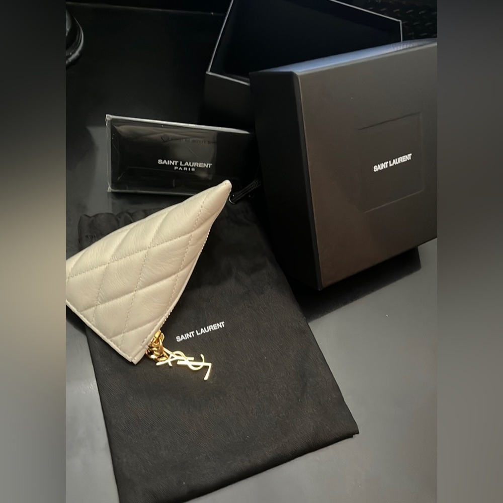 SAINT LAURENT Lambskin Quilted Berlingo Bag Charm Crema Soft